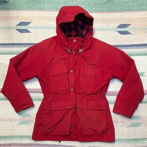 L.L.Bean Vintage Red 80s Women's Medium Baxter State Parka Plaid Wool Lining Rad